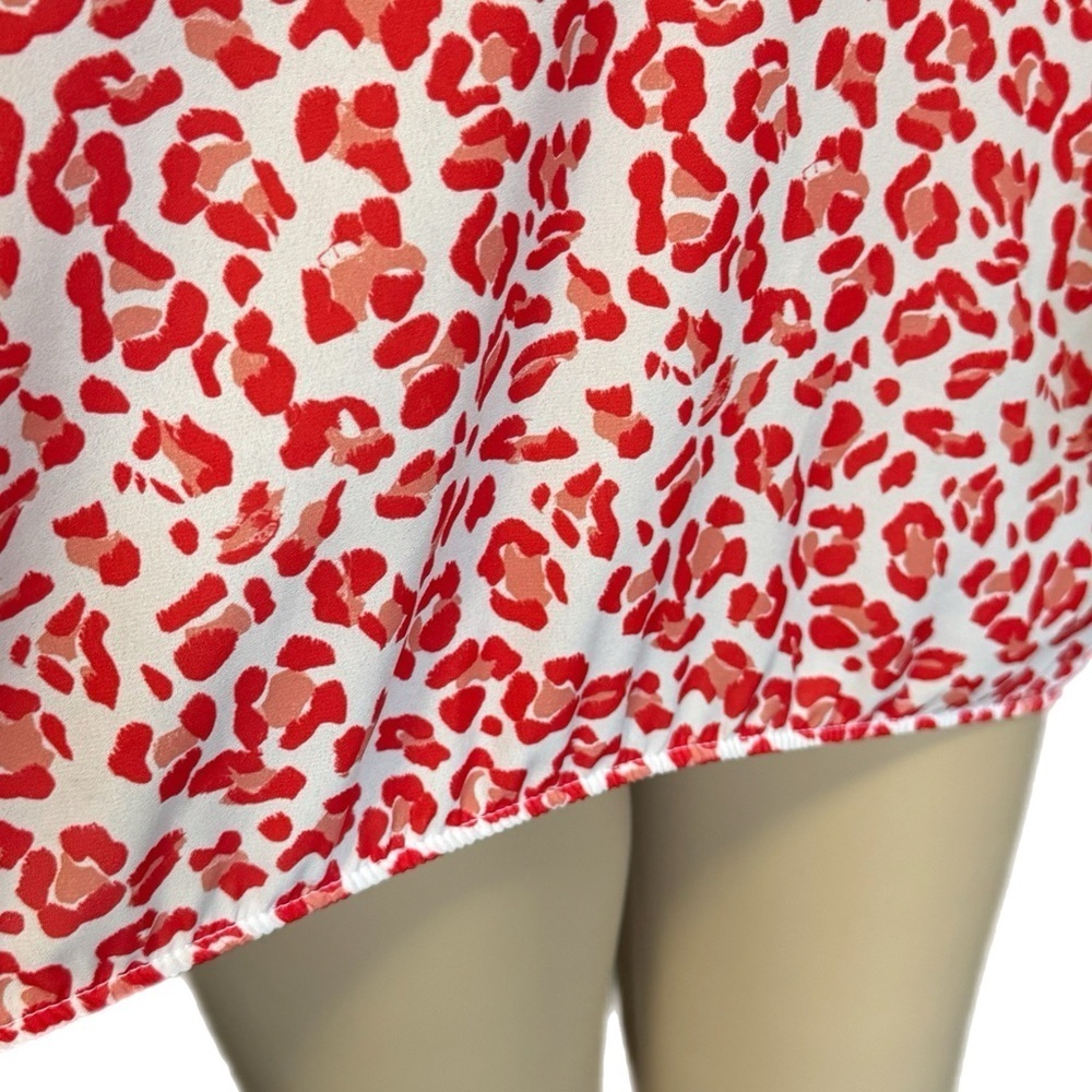 Sweet Pea NY & Co By Stacy Frati Red Animal Print Top Sz L Short Sleeve Sheer - Picture 6 of 11